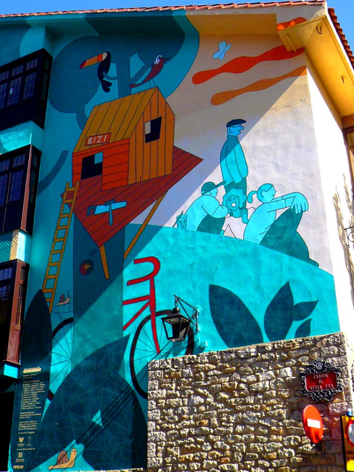 Vitoria - Ramón Bajo Ikastetxea, mural 'Auzoan Hazi Hezi Bizii' 3