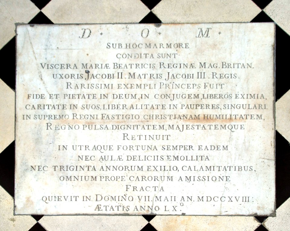 Viscera tomb of Mary of Modena, collège des Ecossais chapel in Paris