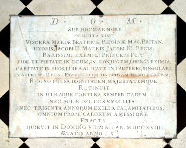 Viscera tomb of Mary of Modena, collège des Ecossais chapel in Paris