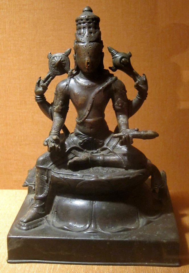 Vishnu in position of royal ease, India, Tamil Nadu, Pallava dynasty, 8th-9th century CE, bronze, HAA