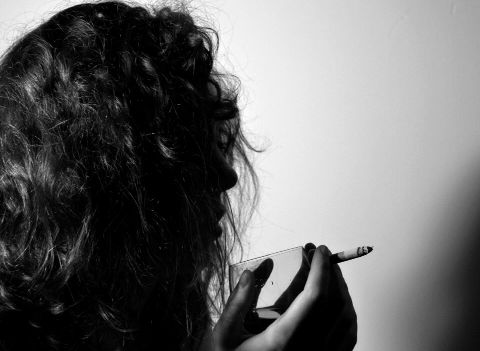 Woman black and white wine