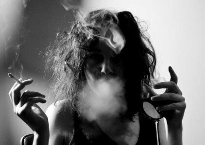 Smoke woman black and white photo