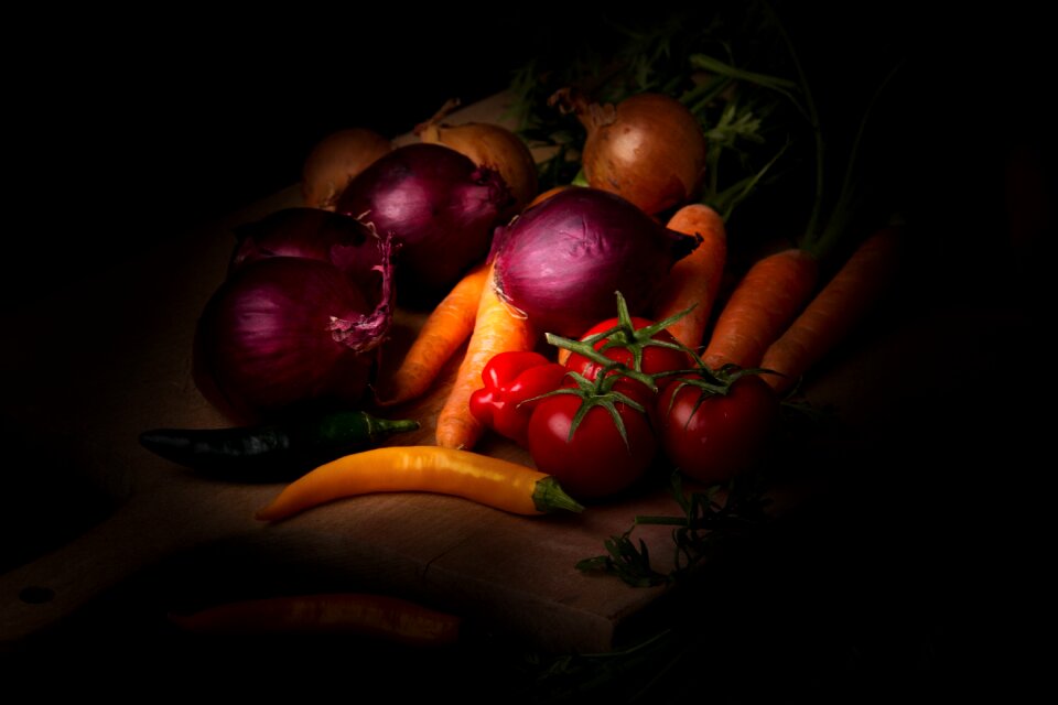 Photography of carrots onions chilli