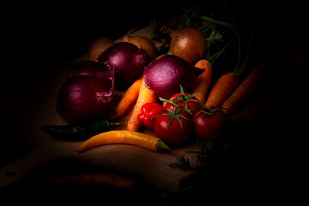 Photography of carrots onions chilli