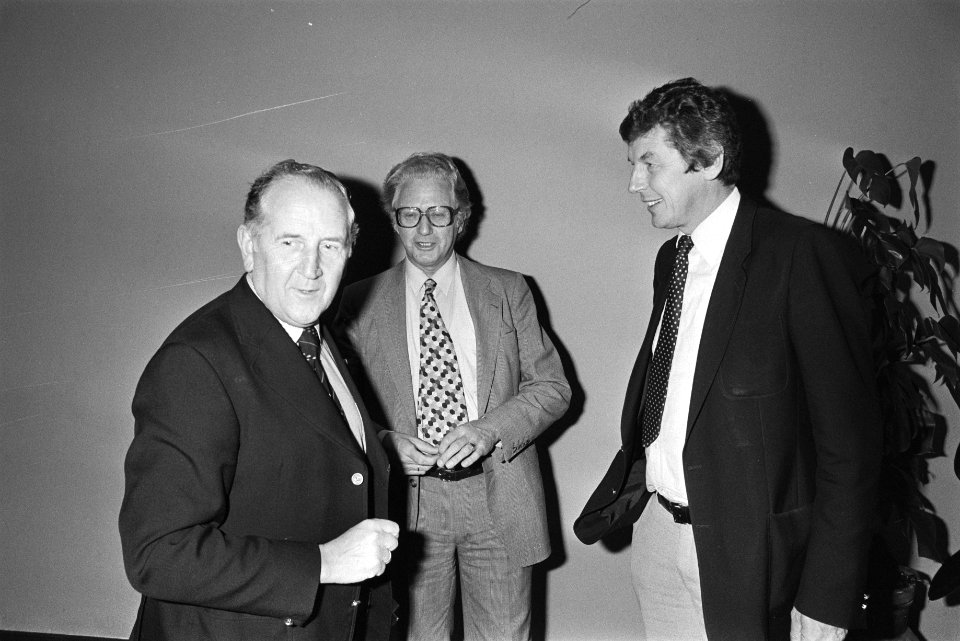 VNO-voorzitter Van Veen, CNV-voorzitter Van der Meulen en FNV-voorzitter Kok (v., Bestanddeelnr 932-3733