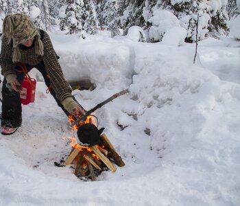 Tea kettles cook snow
