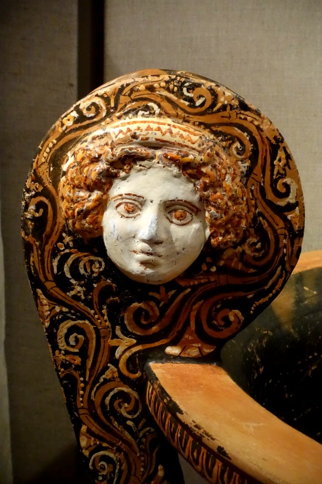 Volute krater, Baltimore Painter, Apulian red figure, view 2, Greece, 330-320 BC, terracotta - Spurlock Museum, UIUC - DSC05804