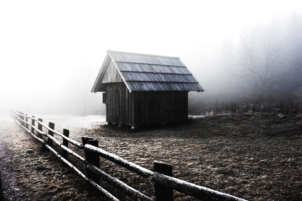 House hut black and white