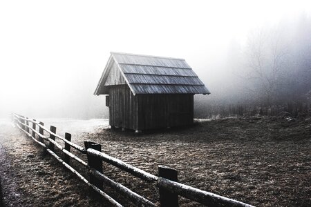 House hut black and white photo