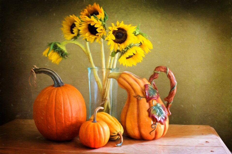 Fall pumpkins sunflowers