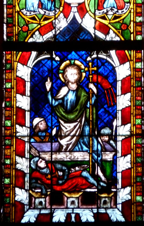 Vitrail de la résurrection du Christ (chapelle St Laurent, cathédrale de Strasbourg)