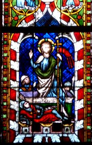 Vitrail de la résurrection du Christ (chapelle St Laurent, cathédrale de Strasbourg) photo