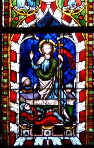 Vitrail de la résurrection du Christ (chapelle St Laurent, cathédrale de Strasbourg)
