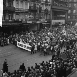 Vlaamse mars op Brussel, de Vlamingen gewapend met spandoeken, Bestanddeelnr 914-3988