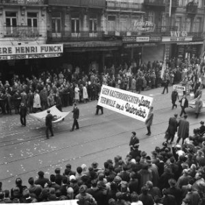 Vlaamse mars op Brussel, de Vlamingen gewapend met spandoeken, Bestanddeelnr 914-3991