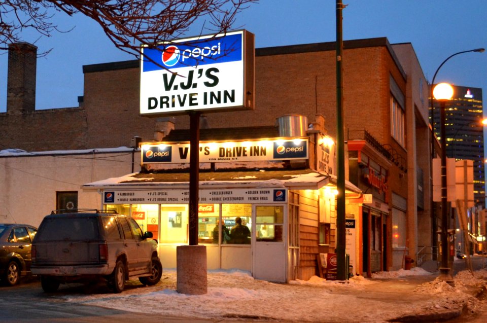VJ's Drive Inn restaurant on Main Street in Winnipeg, Manitoba