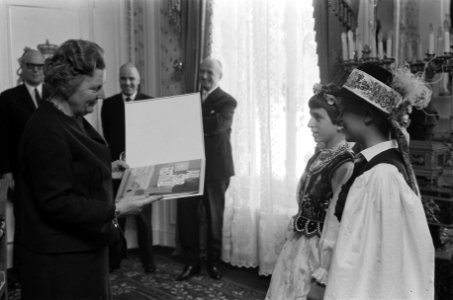 Vluchtelingenplaat All-star festival aan koningin Juliana op Paleis Soestdijk , Bestanddeelnr 914-8727