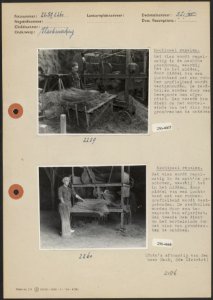 Vlasbewerking; machinaal repelen; het vlas wordt op regelmatige wijze in de machine, Bestanddeelnr 256-4667