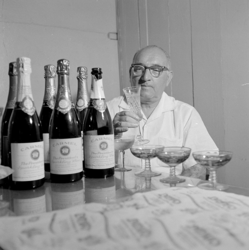 Wijnbedrijf Carmel Mizrachi Wineries te Rishon le Zion Het keuren van de champa, Bestanddeelnr 255-4880