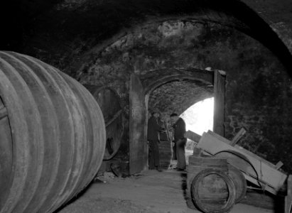 Wijn proeven in de kelder van Caves du Chateau de la Chaize, Bestanddeelnr 191-0319