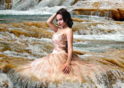 Girl cascade waterfall