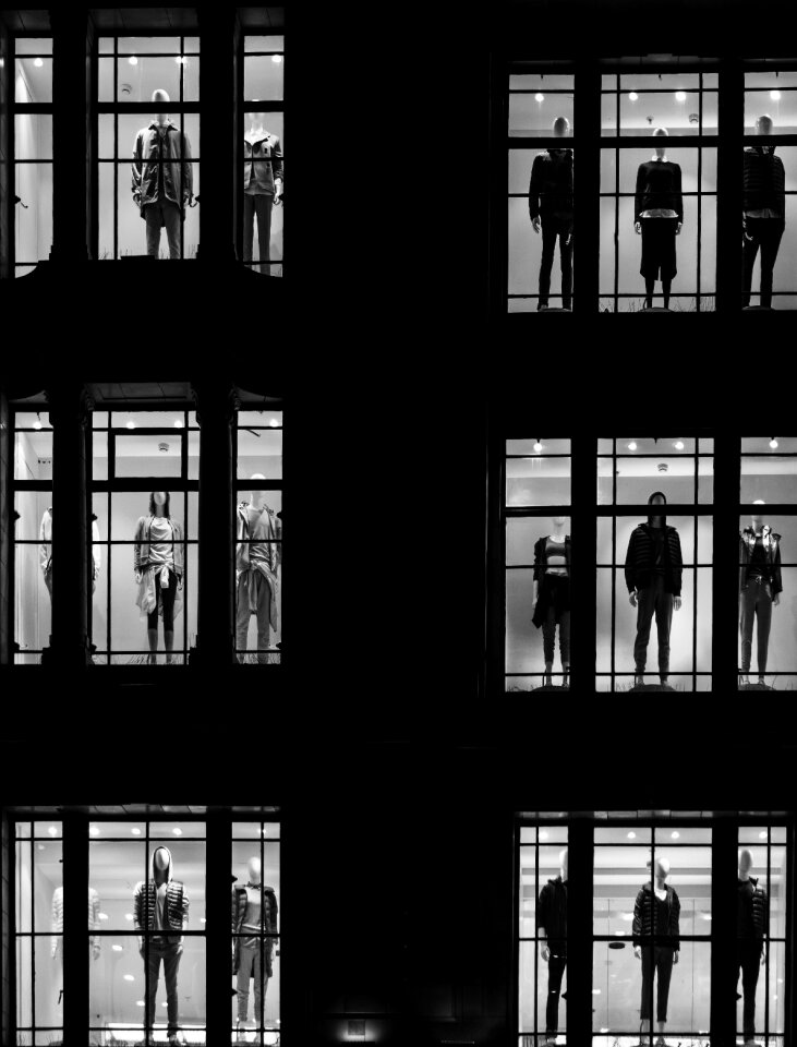 Store monochrome black and white window