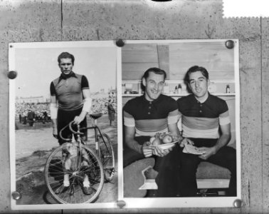 Wielrenners Berger (links) Petrog (rechts) Decoste (Midden), Bestanddeelnr 905-1278