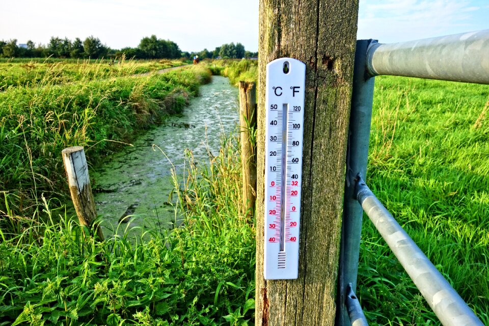 Fahrenheit outdoor thermometer post photo