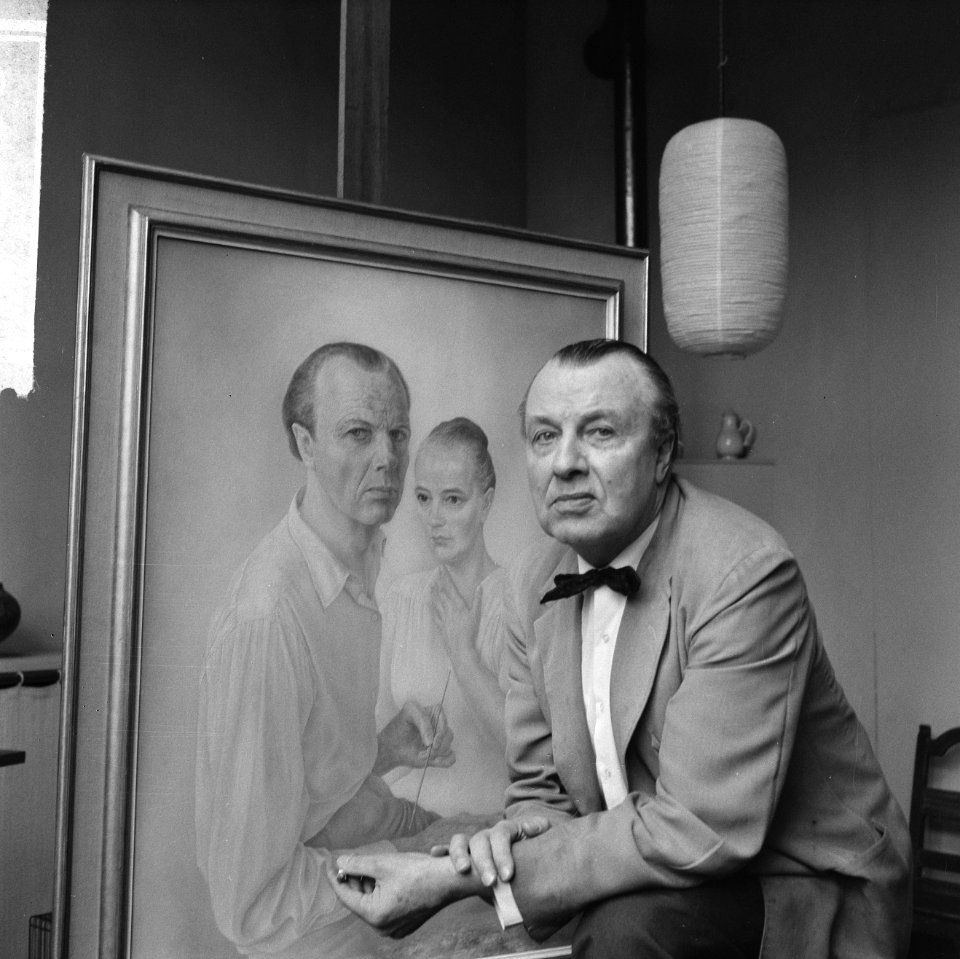 Wim G S Schuhmacher (schilder) 28-2-1964 70 jaar, van zijn zelfportretten met , Bestanddeelnr 916-0888