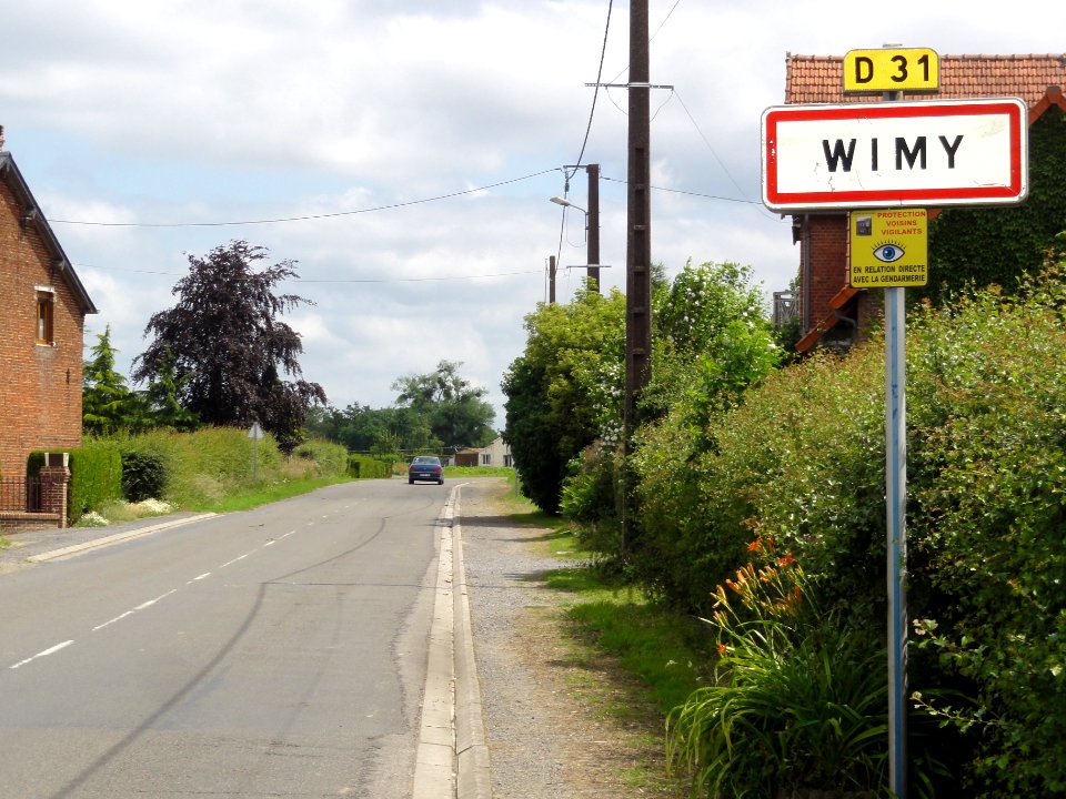 Wimy (Aisne) city limit sign