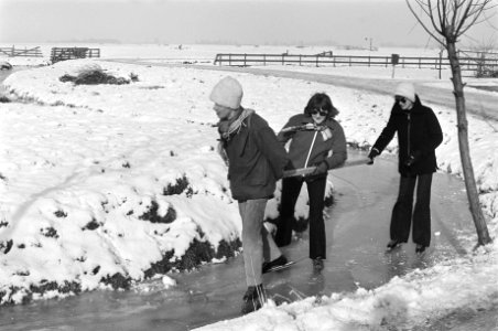 Winter 1976 schaatsen op slootjes in Broek in Waterland, Bestanddeelnr 928-3871