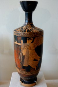 Winged Nike with libation bowl and kithara, lekythos, attributed to the Oionokles Painter, Greek-Attic, c. 460 BC, red-figure terracotta - Blanton Museum of Art - Austin, Texas - DSC07673 photo