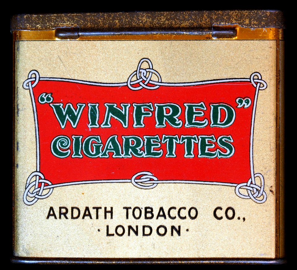 Winfred cigarettes tin, back