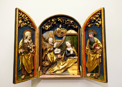 Winged altarpiece, Annunciation to the Virgin, SS. Felicity and James the Lesser, Swabia, perhaps Biberach, c. 1520, linden wood - Bode-Museum - DSC03261