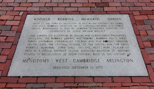 Winfield Robbins Memorial Garden inscription - Arlington, MA - DSC05802