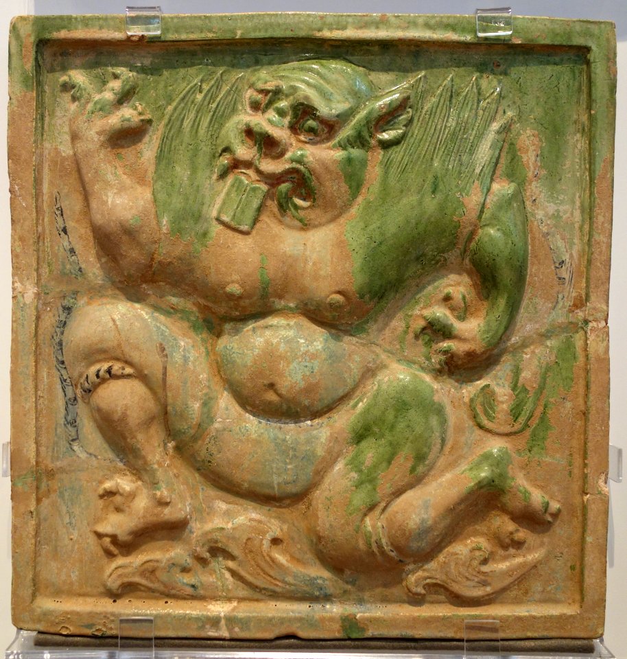 Winged guardian tomb tile, China, 550-600 AD, glazed earthenware - Royal Ontario Museum - DSC04062