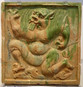 Winged guardian tomb tile, China, 550-600 AD, glazed earthenware - Royal Ontario Museum - DSC04062