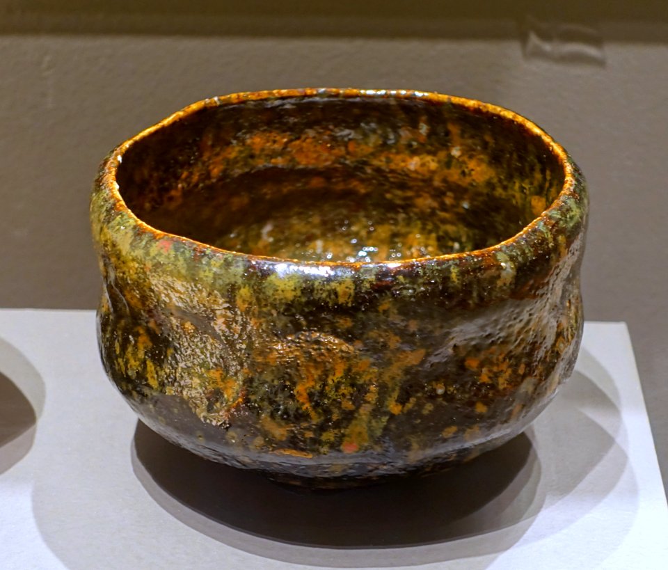 Winter chawan, by Raku Tannyu, 1825-1850, raku ware, black glaze, impressed seal - Jordan Schnitzer Museum of Art, University of Oregon - Eugene, Oregon - DSC09350