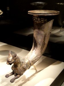 Wine horn with lynx protome, Iran, Parthian period, 1st century BC - 1st century AD, silver and gilt