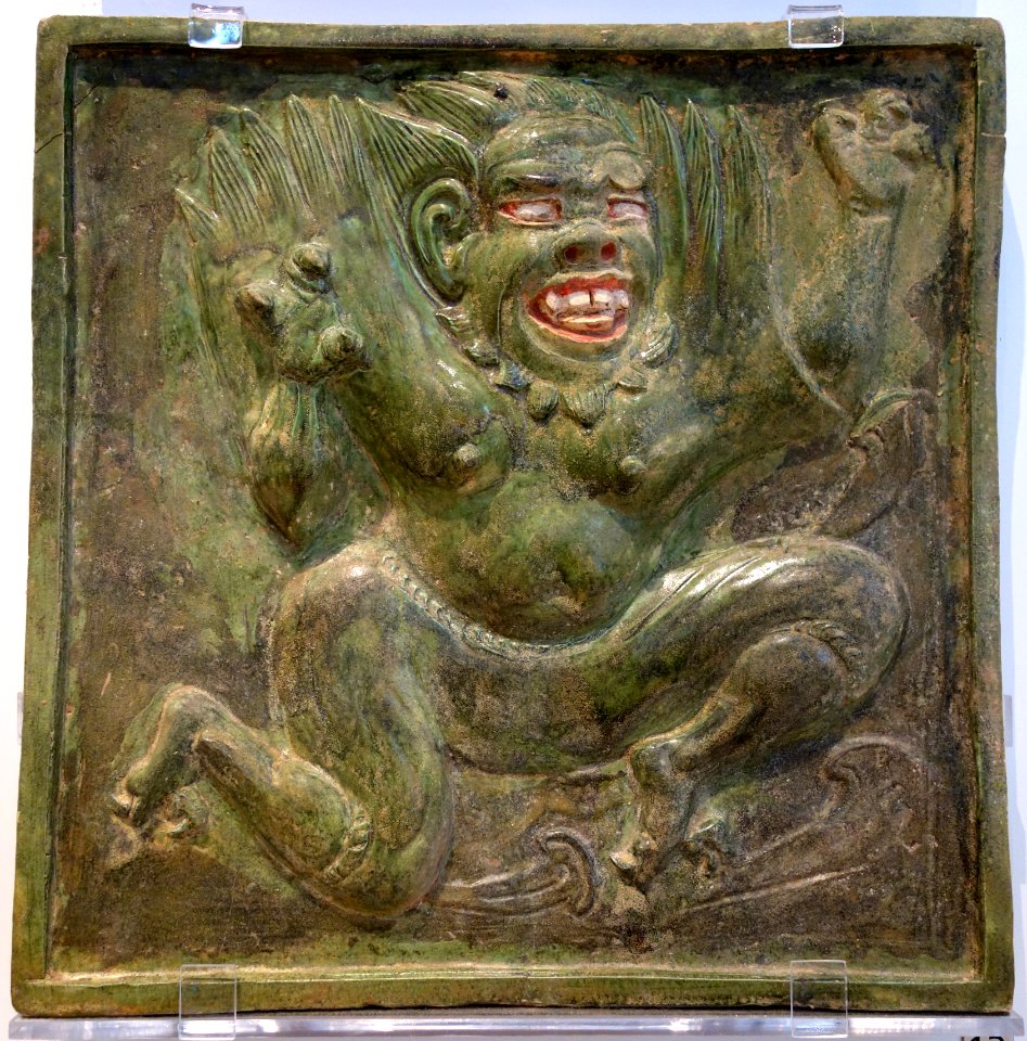 Winged guardian tomb tile, China, 550-600 AD, glazed earthenware - Royal Ontario Museum - DSC04063