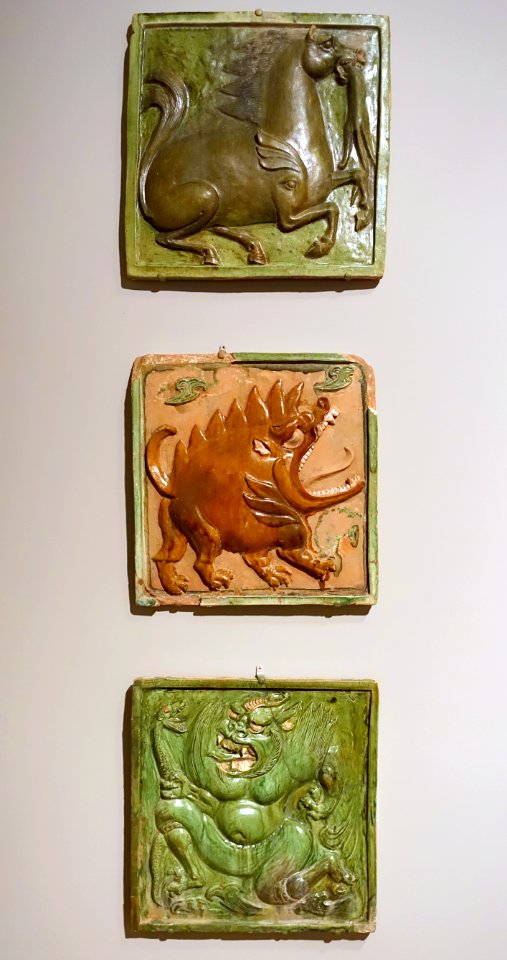 Winged horse, boar, and demon, China, Northern Qi to Tang dynasty, 500s-600s AD, earthenware tiles - Princeton University Art Museum - DSC07103