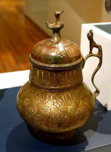Wine mug calling for God's favor on the owner, Iran, Khorasan, late 12th to early 13th century AD, silver-inlaid brass, view 2 - Aga Khan Museum - Toronto, Canada - DSC06379