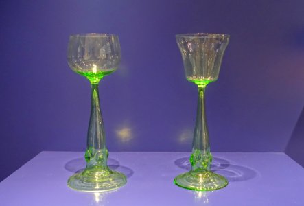 Wine glasses, designer Joseph Maria Olbrich, Rheinische Glashutten AG, 1903-1905, glass - Museum Künstlerkolonie Darmstadt - Mathildenhöhe - Darmstadt, Germany - DSC06284
