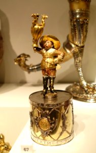 Wine-glass holder with figurine of King Gustav II Adolf, Germany, 1630s, brass and silver - Nordiska museet - Stockholm, Sweden - DSC09779
