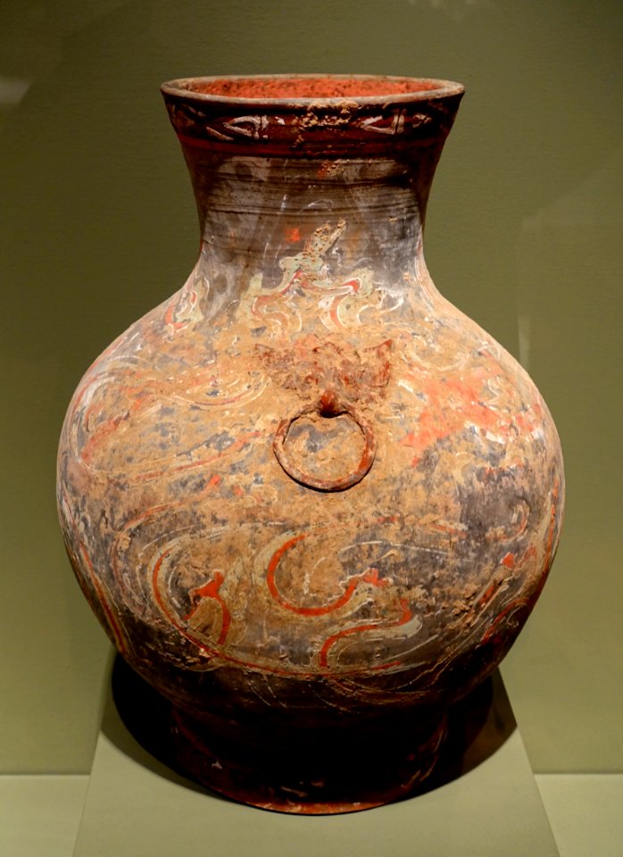 Wine storage vessel (hu) with handles and stylized cloud designs, Henan or Shaanxi province, China, Western Han dynasty, 2nd-1st century BC, earthenware - Portland Art Museum - Portland, Oregon - DSC08627