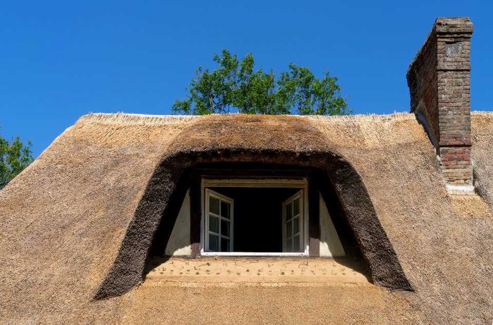 Window and unfinished thatch roof Normandy