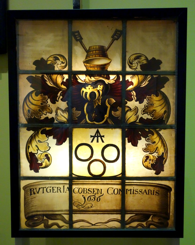 Window of Rutger Jacobsen, by Evert Duyckinck I, c. 1656, leaded stained glass, wood - Albany Institute of History and Art - DSC08004