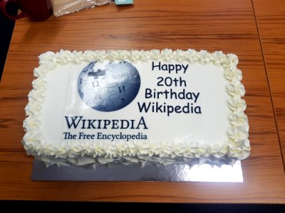Wikipedia 20th Birthday Cake at Wikipedia Conference Hokitika 2021