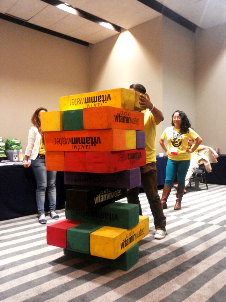 Wikimania 2015-Wednesday-Volunteers play Weasel-Jenga (14)