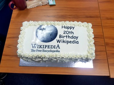 Wikipedia 20th Birthday Cake2 at Wikipedia Conference Hokitika 2021